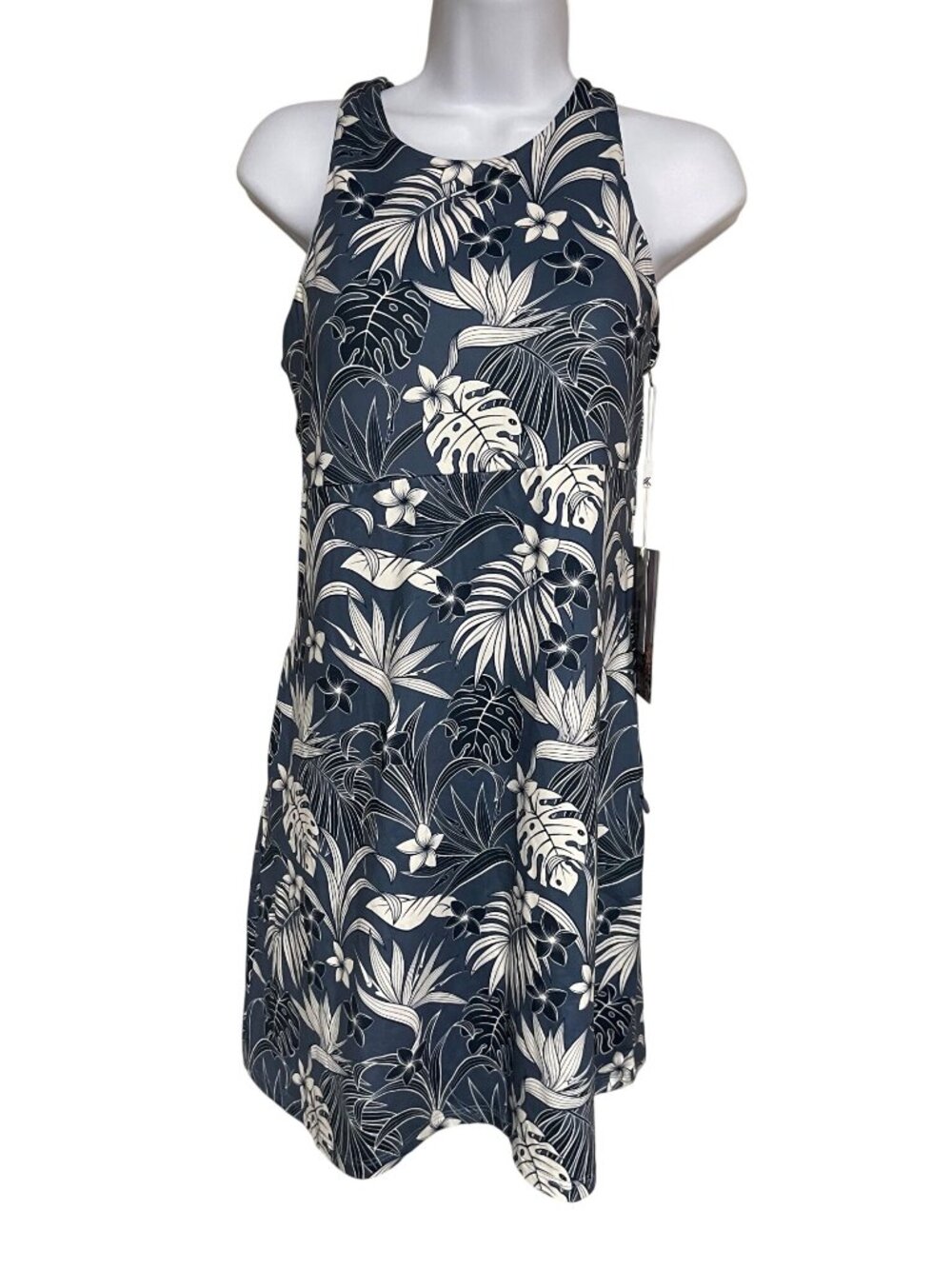 Kyodan Outdoor Blue Sleeveless Dress Womens Size S Leaf Print Athleisure